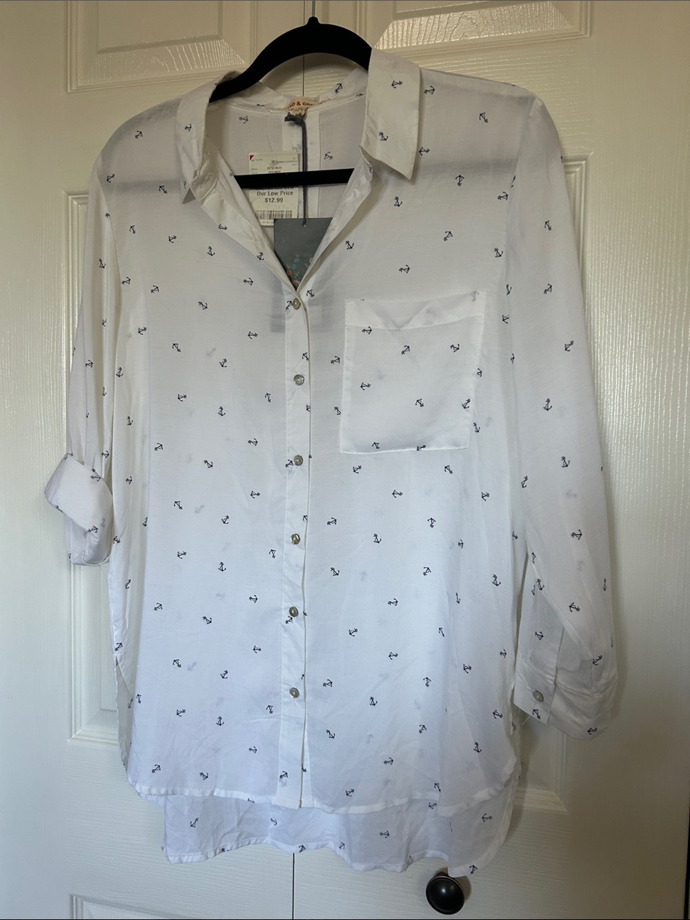 Grand & Greene Anchor Print Rayon Button Down Size Medium